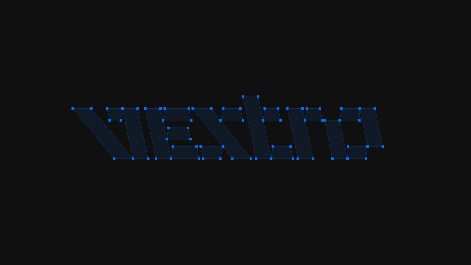 Logotipo da Vextro exibido em vetor, com os pontos de ancoragem azuis.
