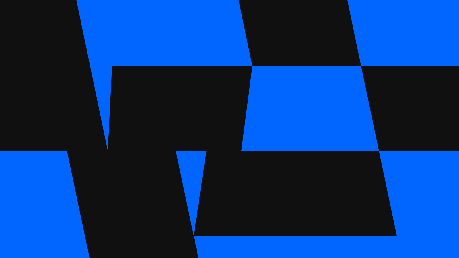 Grafismo formado por fragmentos das letras em azul e preto.